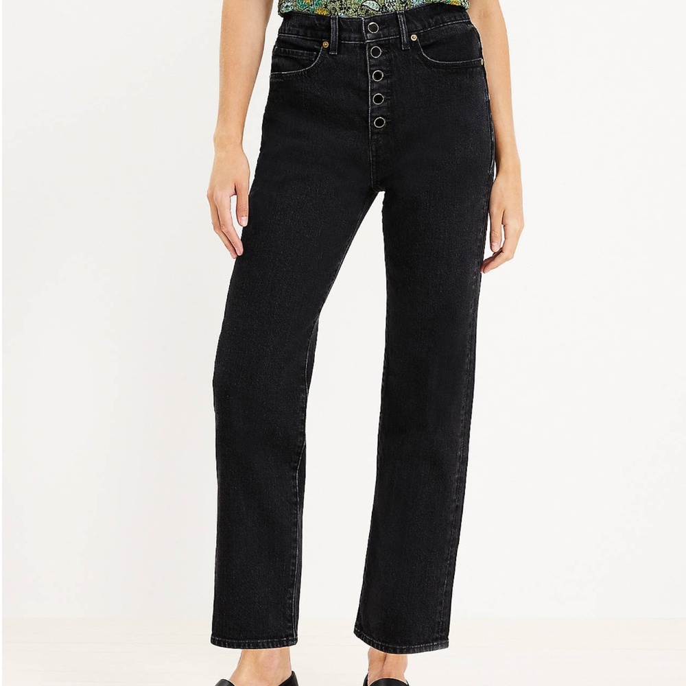 LOFT Petite Button Front 90s Straight Jeans in Black